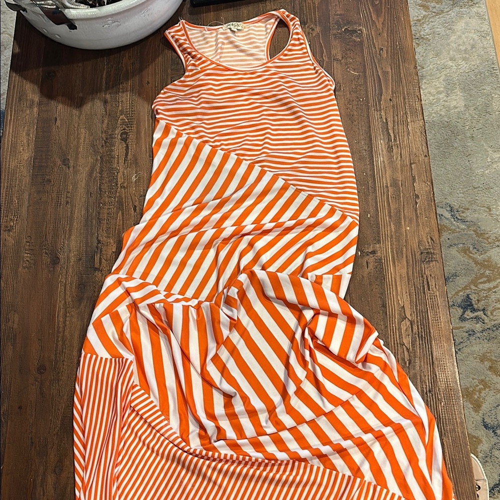 Magic Orange and White Halter Maxi Sundress